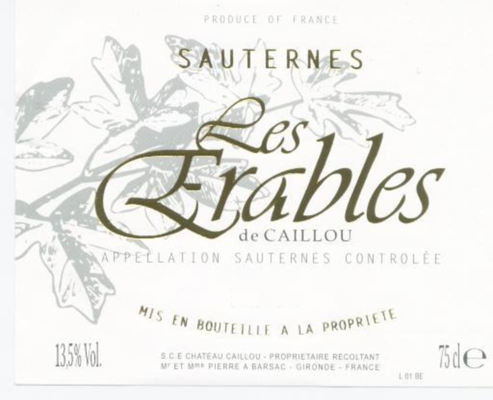 Chateau Caillou Les Erables de Caillou 2013 Front Label