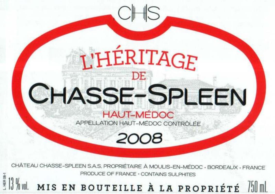 Chateau Chasse Spleen L'Heritage de Chasse-Spleen 2008 Front Label