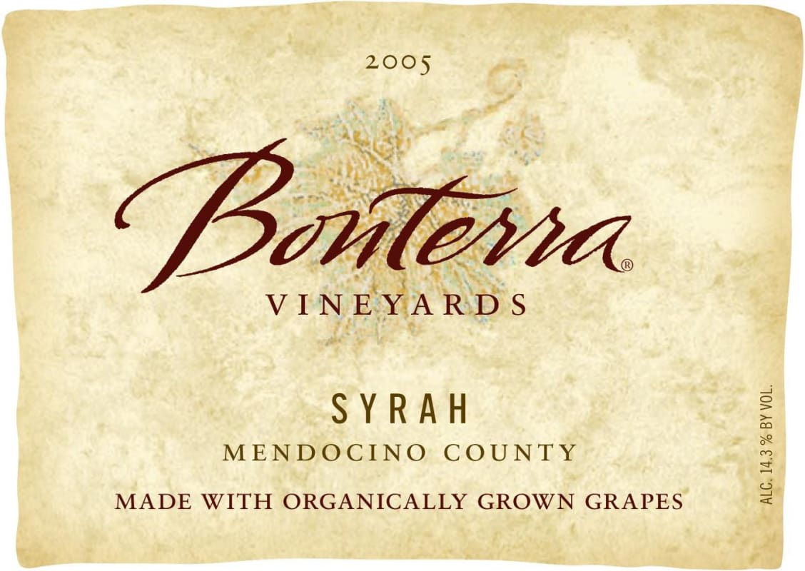 Bonterra Mendocino County Syrah 2005 Front Label