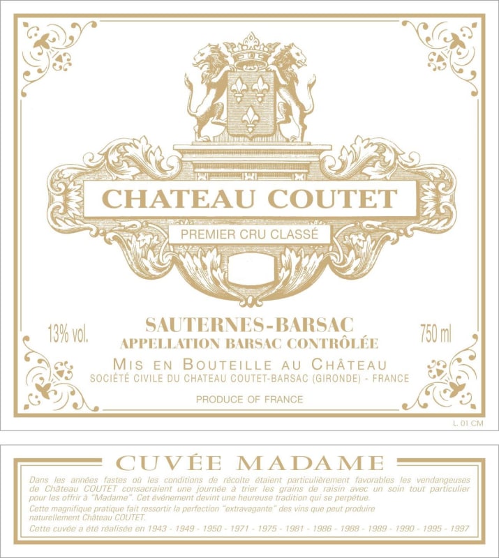 Chateau Coutet Cuvee Madame 2001 Front Label