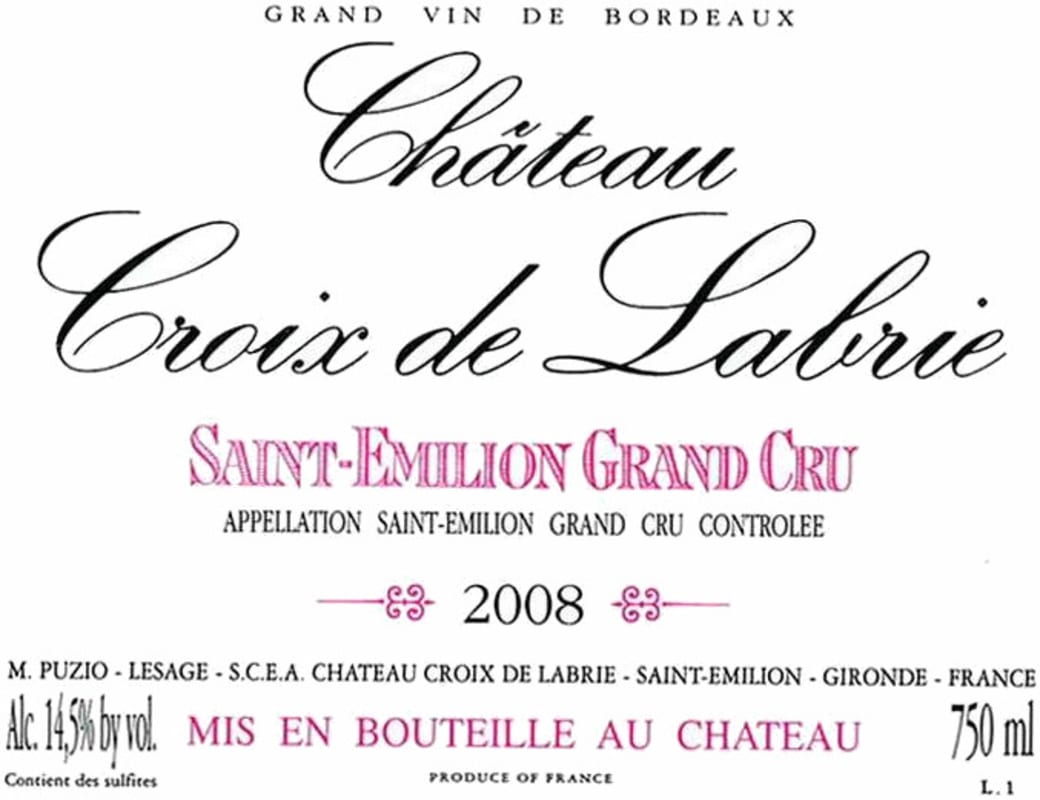 Croix de Labrie 2008 Front Label