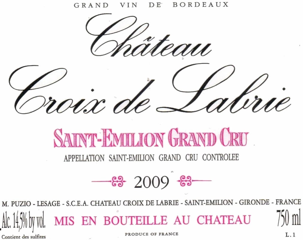 Croix de Labrie 2009 Front Label