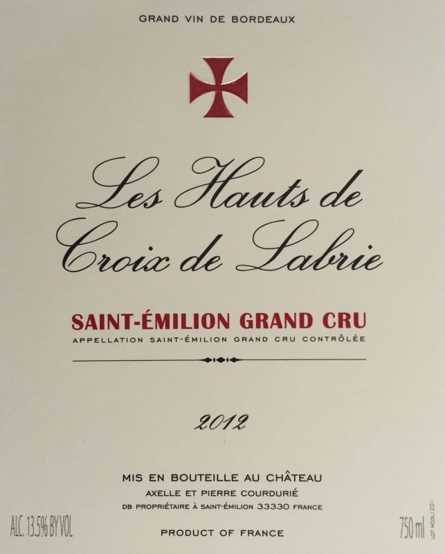 Croix de Labrie 2012 Front Label
