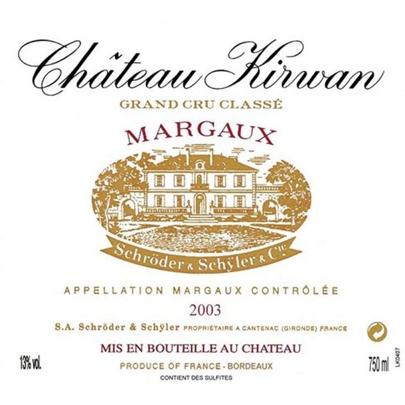 Chateau Kirwan 2003 Front Label