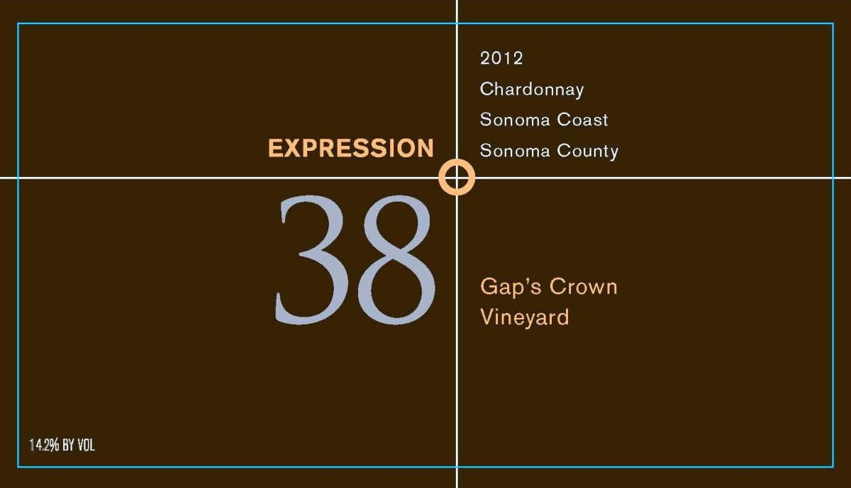 Expression 38 degrees Gap's Crown Vineyard Chardonnay 2012 Front Label