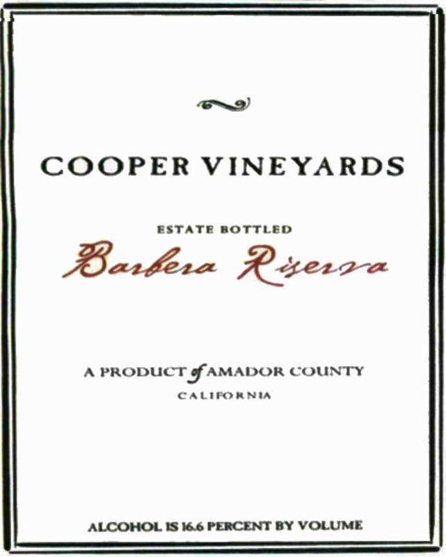 Cooper Vineyards Estate Riserva Barbera 2013 Front Label