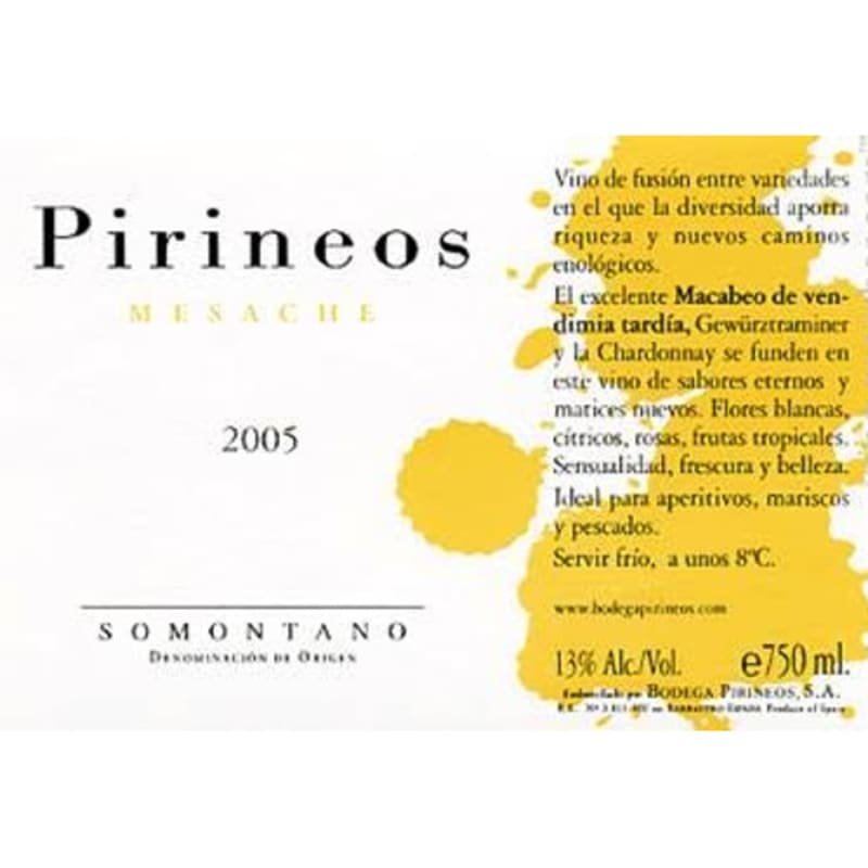 Pirineos Mesache Blanco 2005 Front Label
