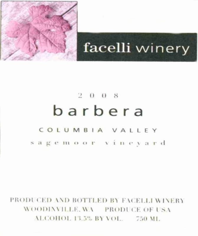 Facelli Sagemoor Vineyard Barbera 2008 Front Label