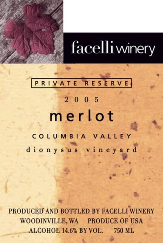 Facelli Private Reserve 'Dionysus Vineyard' Merlot 2005 Front Label