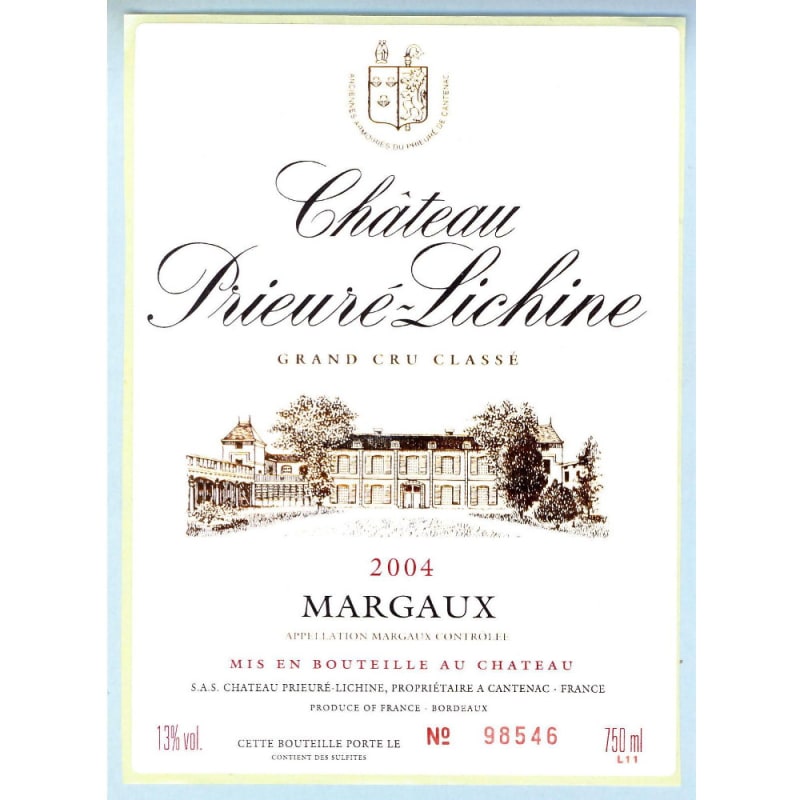 Chateau Prieure-Lichine 2004 Front Label
