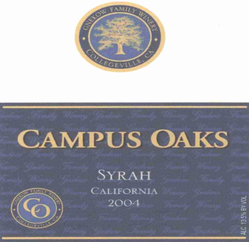 Gnekow Family Winery Campus Oaks Syrah 2004 Front Label