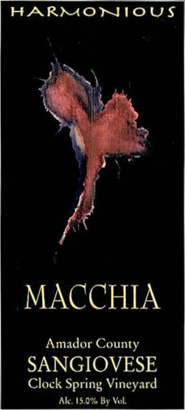 Macchia Winery Clock Spring Vineyard Harmonious Sangiovese 2012 Front Label
