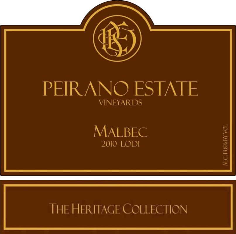 Peirano Estate The Heritage Collection Malbec 2010 Front Label