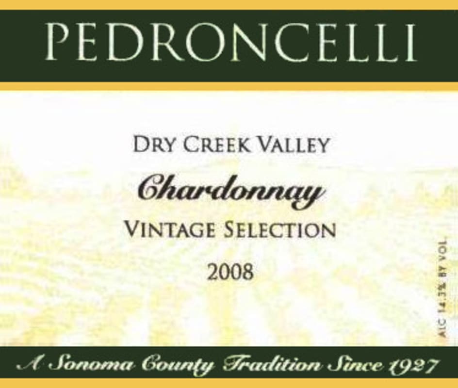 Pedroncelli Vintage Selection Chardonnay 2008 Front Label