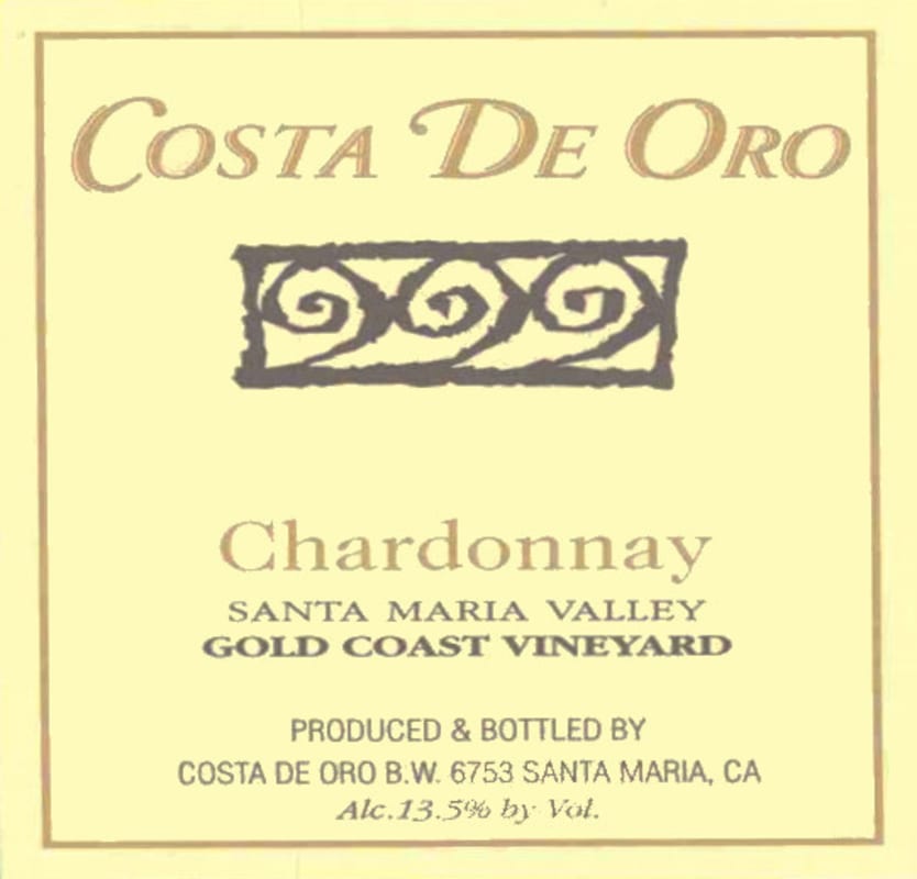 Costa de Oro Gold Coast Vineyard Chardonnay 2014 Front Label