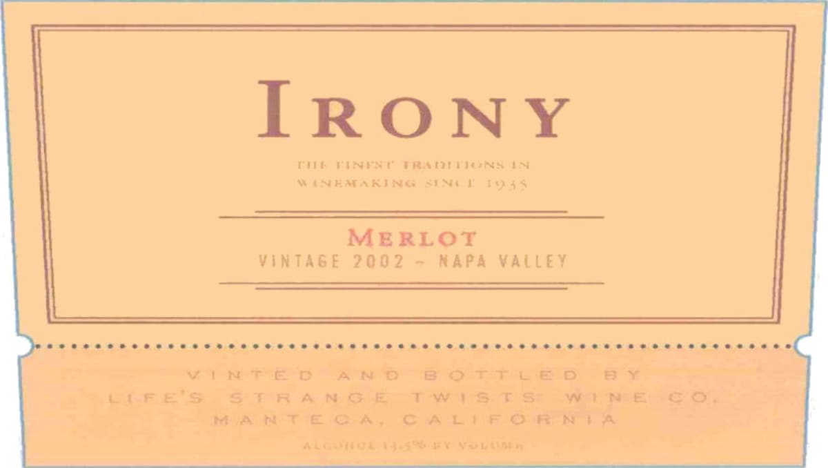 Irony Napa Valley Merlot 2002 Front Label