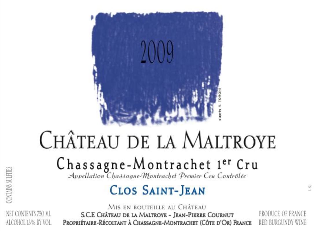 Chateau de la Maltroye Chassagne Montrachet Clos St. Jean Rouge 2009 Front Label