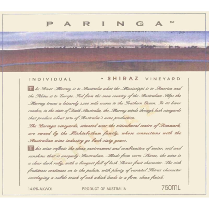Paringa Shiraz 2005 Front Label