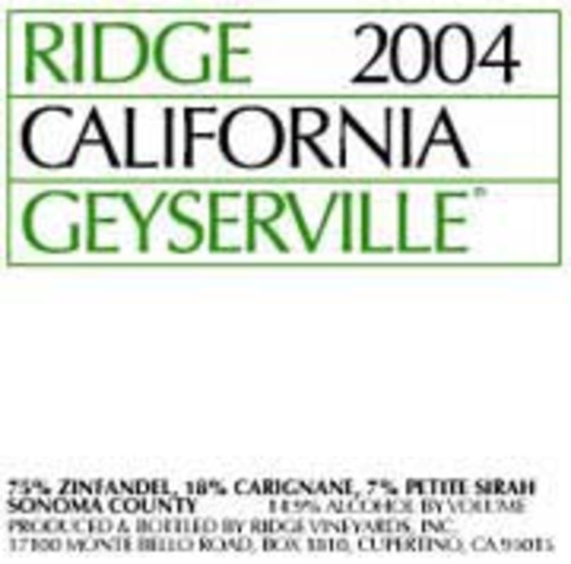 Ridge Geyserville (375ML half-bottle) 2004 Front Label