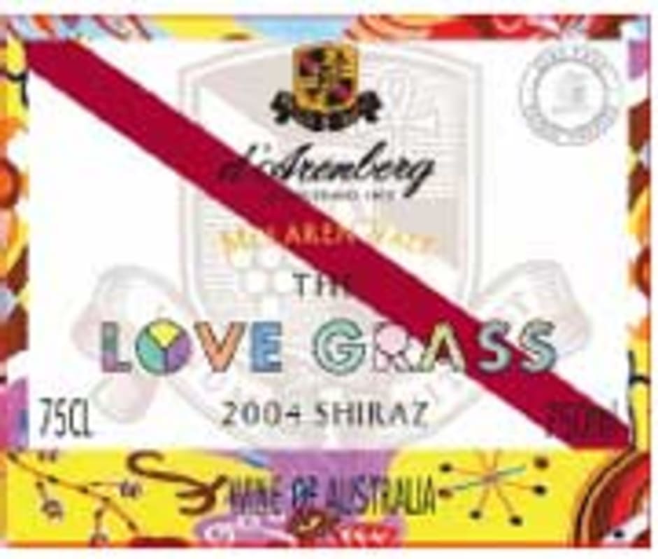d'Arenberg The Love Grass Shiraz 2004 Front Label