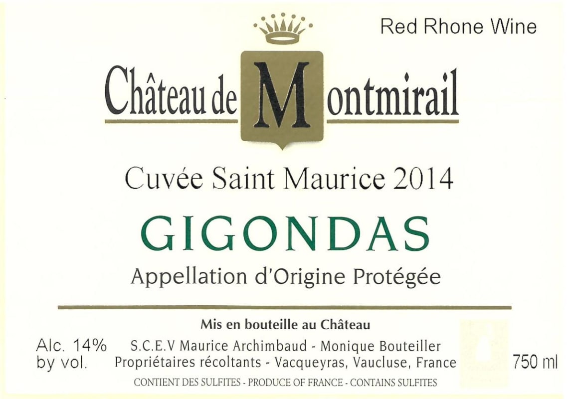 Chateau de Montmirail Cuvee Saint-Maurice 2014 Front Label