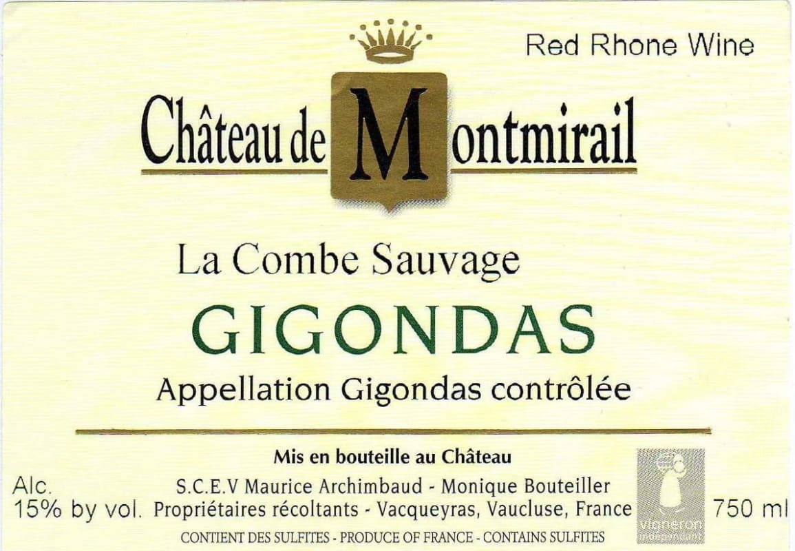 Chateau de Montmirail La Combe Sauvage 2010 Front Label