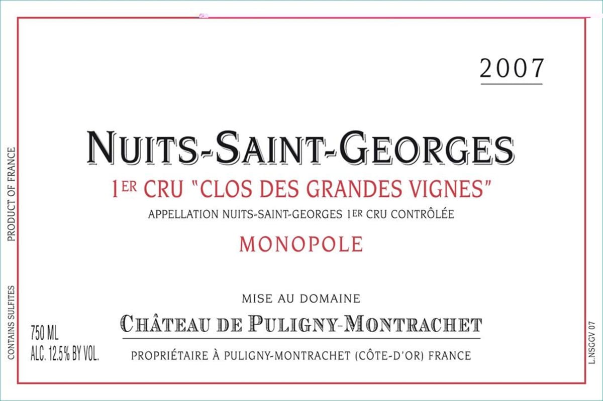 Chateau de Puligny-Montrachet Nuits Saint Georges Monopole 2007 Front Label