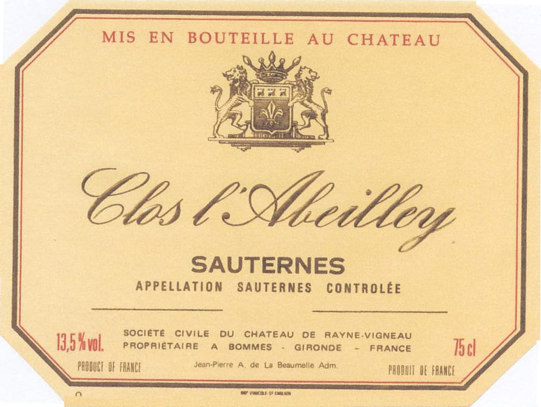 Chateau Rayne Vigneau Clos l'Abeilley 2007 Front Label