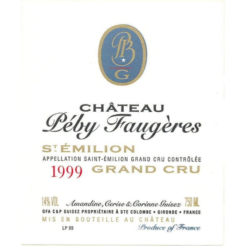 Chateau Peby Faugeres 1999 Front Label