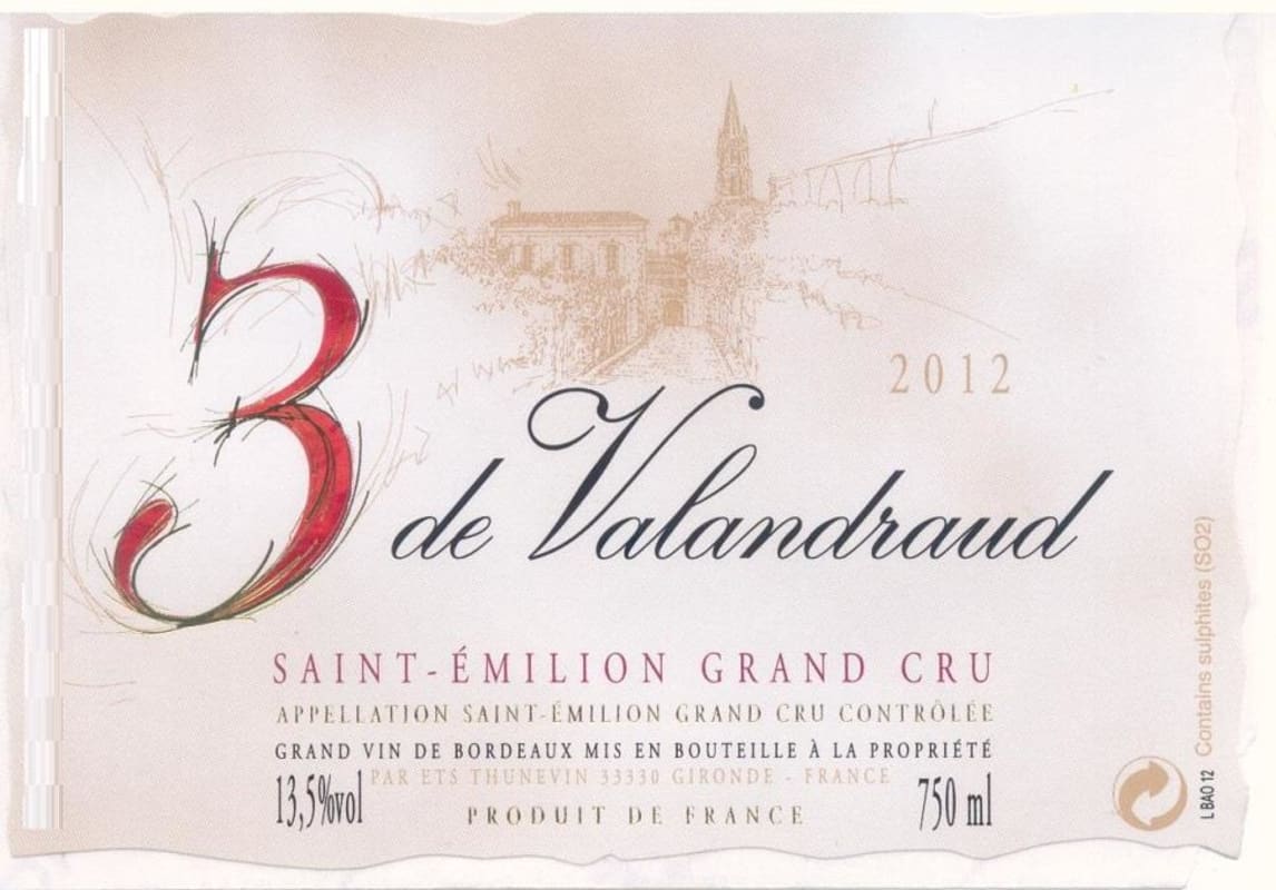 Chateau Valandraud 3 de Valandraud 2012 Front Label