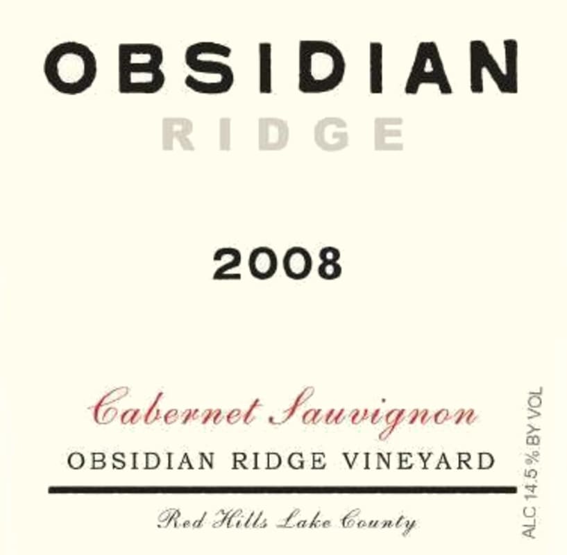Tricycle Wine Company Obsidian Ridge Cabernet Sauvignon 2008 Front Label