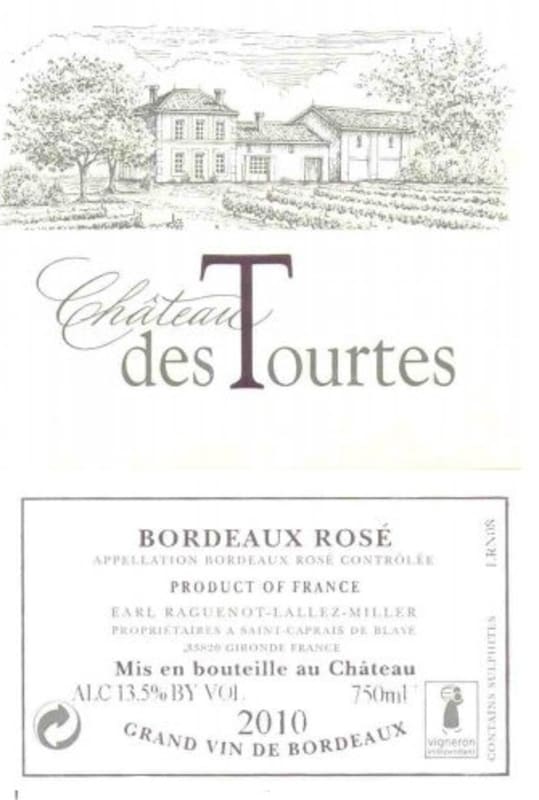 Chateau des Tourtes Rose 2010 Front Label