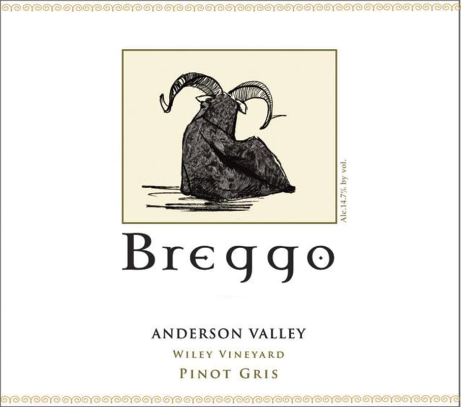 Breggo Cellars Wiley Vineyard Pinot Gris 2012 Front Label