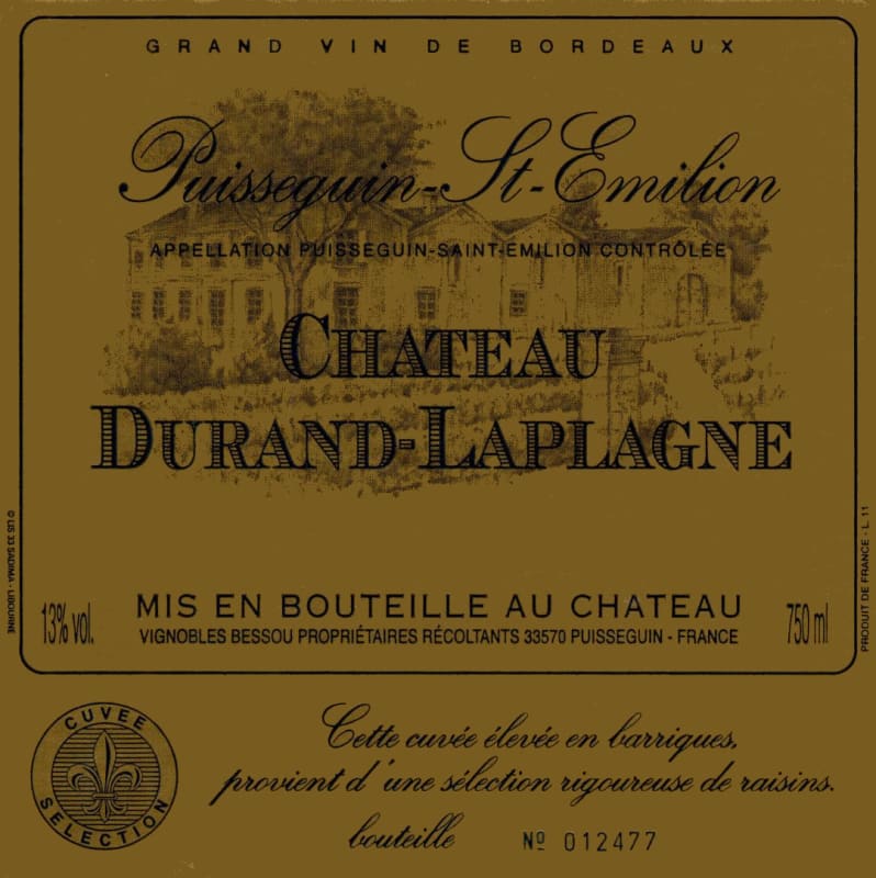 Chateau Durand-Laplagne Puisseguin Saint-Emilion 2012 Front Label