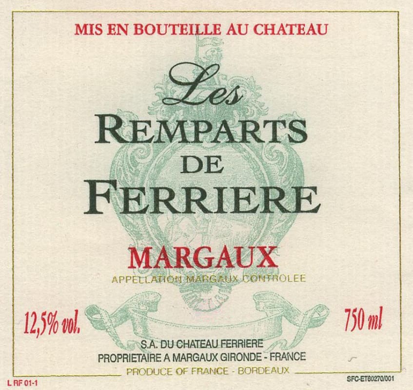 Chateau Ferriere Les Remparts de Ferriere 2011 Front Label