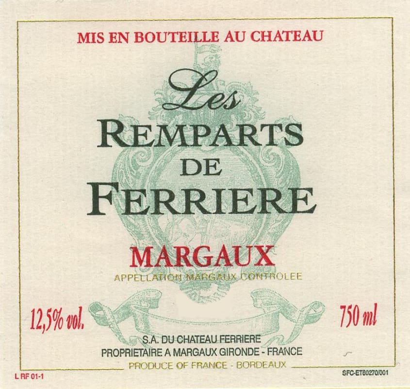 Chateau Ferriere Les Remparts de Ferriere 2006 Front Label