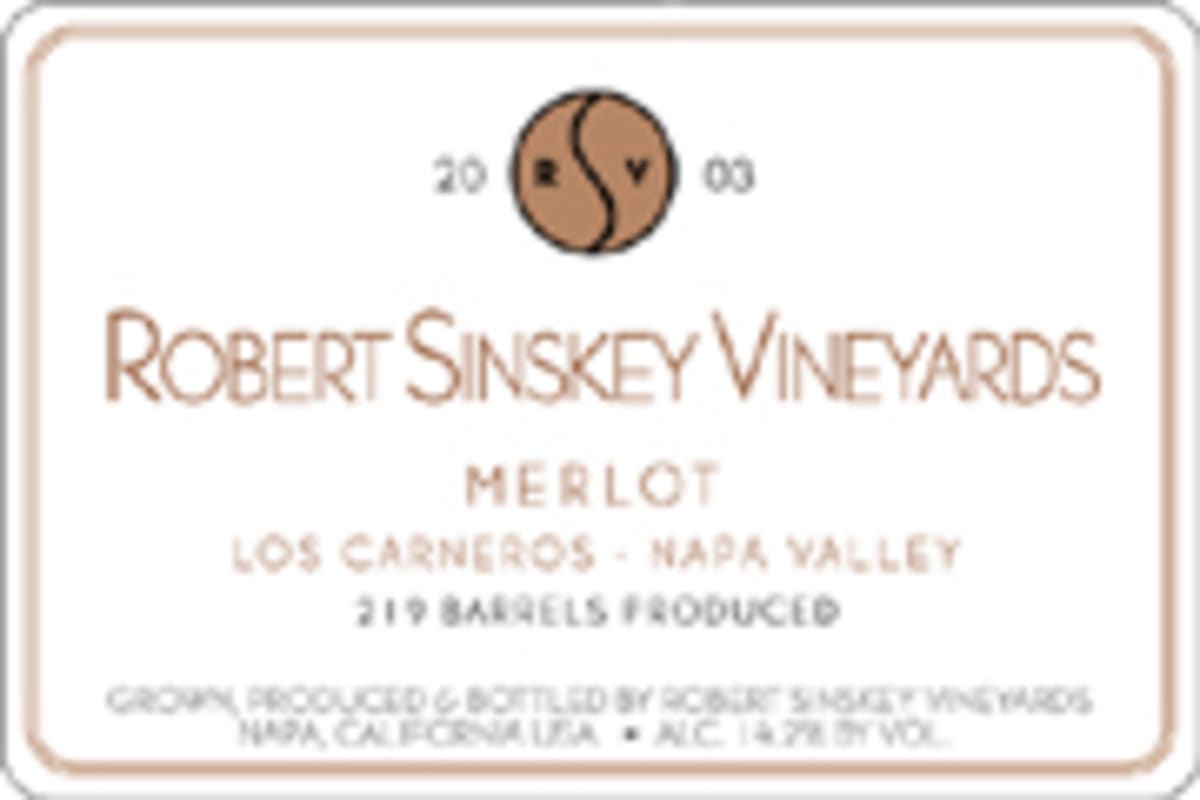 Robert Sinskey Merlot 2003 Front Label
