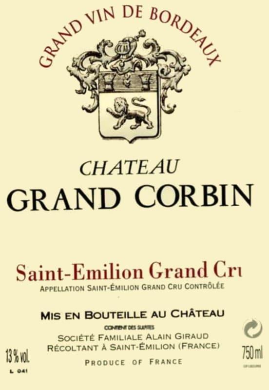 Chateau Grand Corbin 2005 Front Label