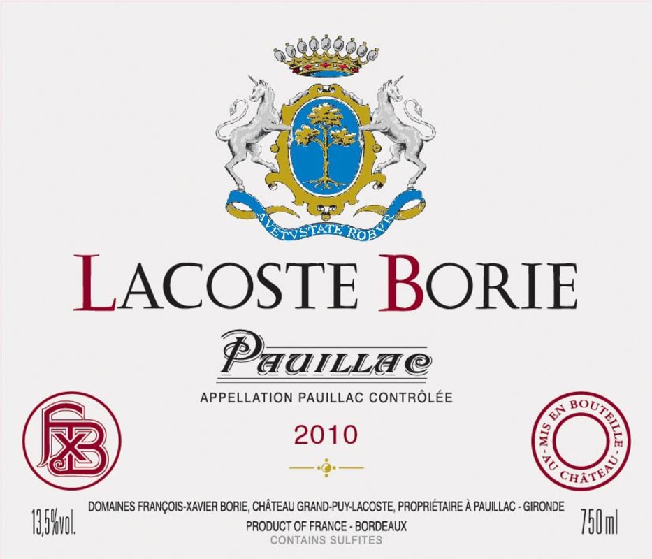 Chateau Grand-Puy-Lacoste Lacoste-Borie 2010 Front Label
