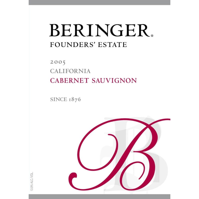 Beringer Founders Estate Cabernet Sauvignon 2005 Front Label