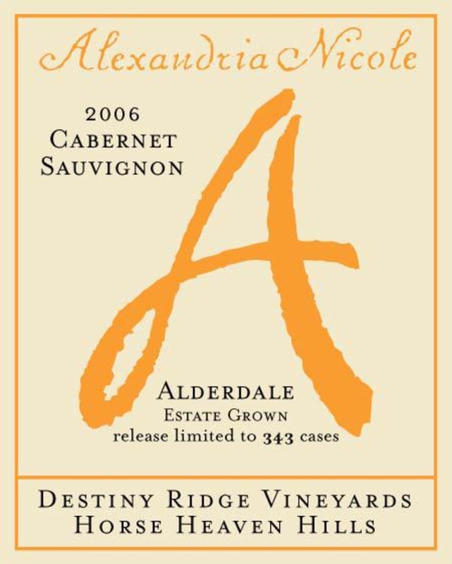 Alexandria Nicole Cellars Destiny Ridge Vineyards Alderdale Cabernet Sauvignon 2006 Front Label
