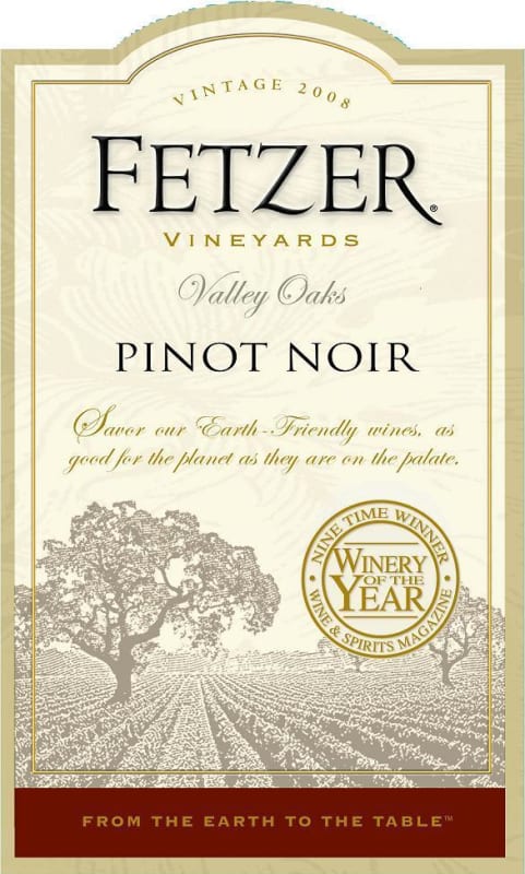 Fetzer Valley Oaks Pinot Noir 2008 Front Label