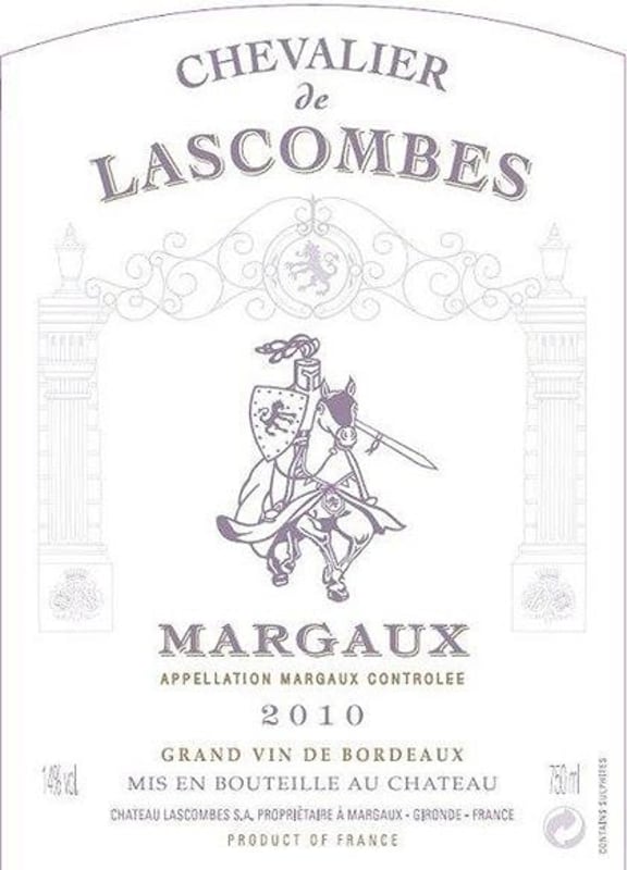 Chateau Lascombes Chevalier de Lascombes 2010 Front Label