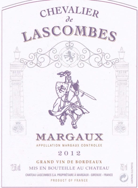Chateau Lascombes Chevalier de Lascombes 2012 Front Label