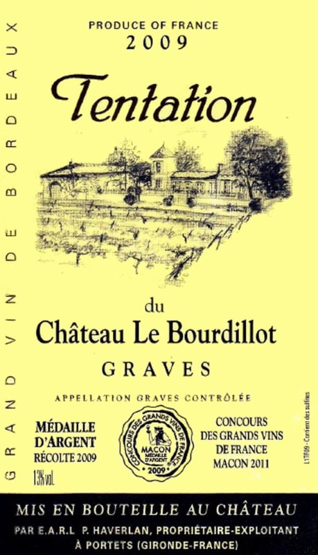 Chateau le Bourdillot Tentation du Chateau Le Bourdillot Rouge 2009 Front Label