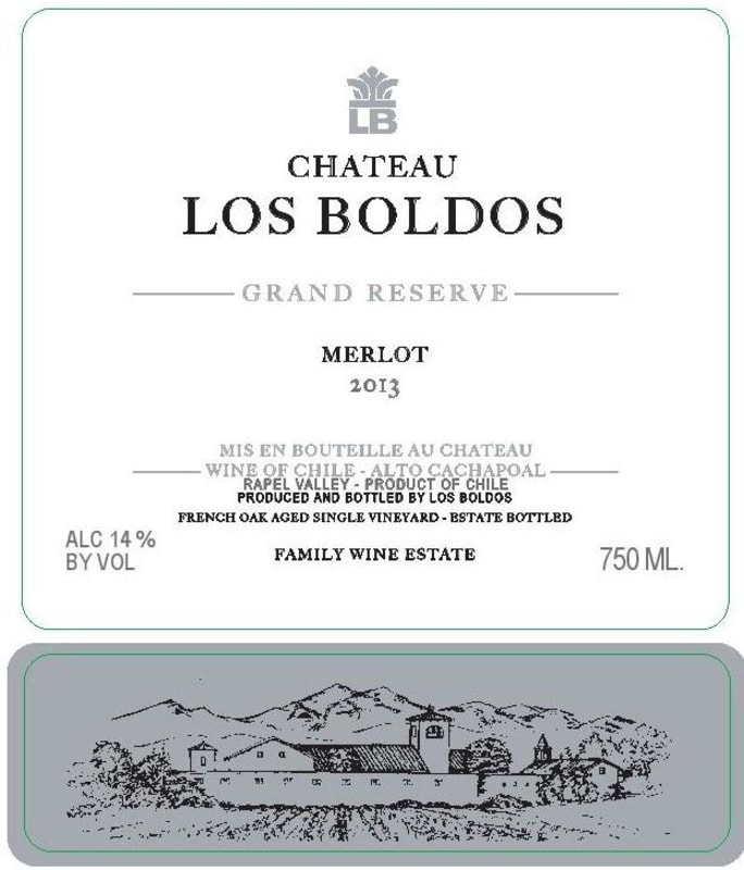 Chateau Los Boldos Grand Reserve Merlot 2013 Front Label