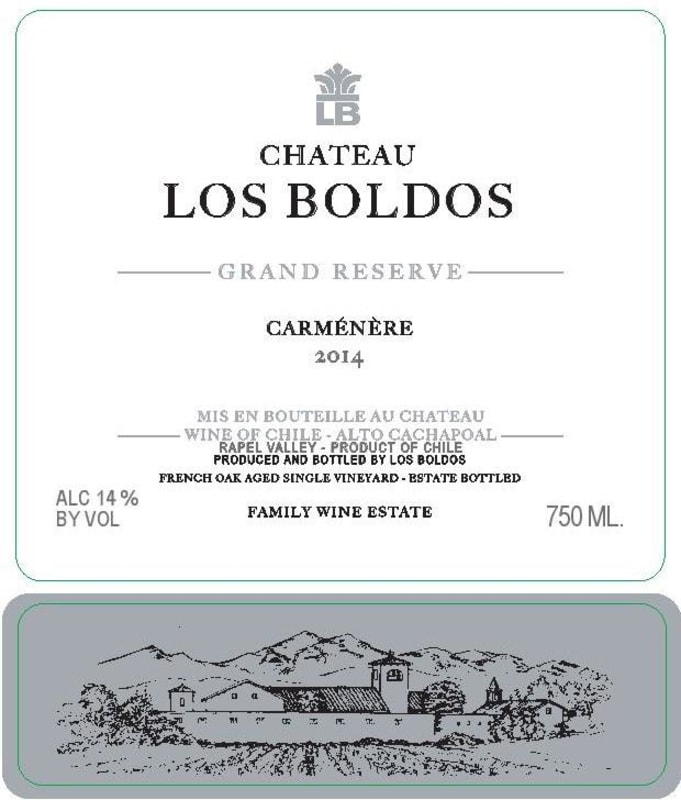 Chateau Los Boldos Grand Reserve Carmenere 2014 Front Label