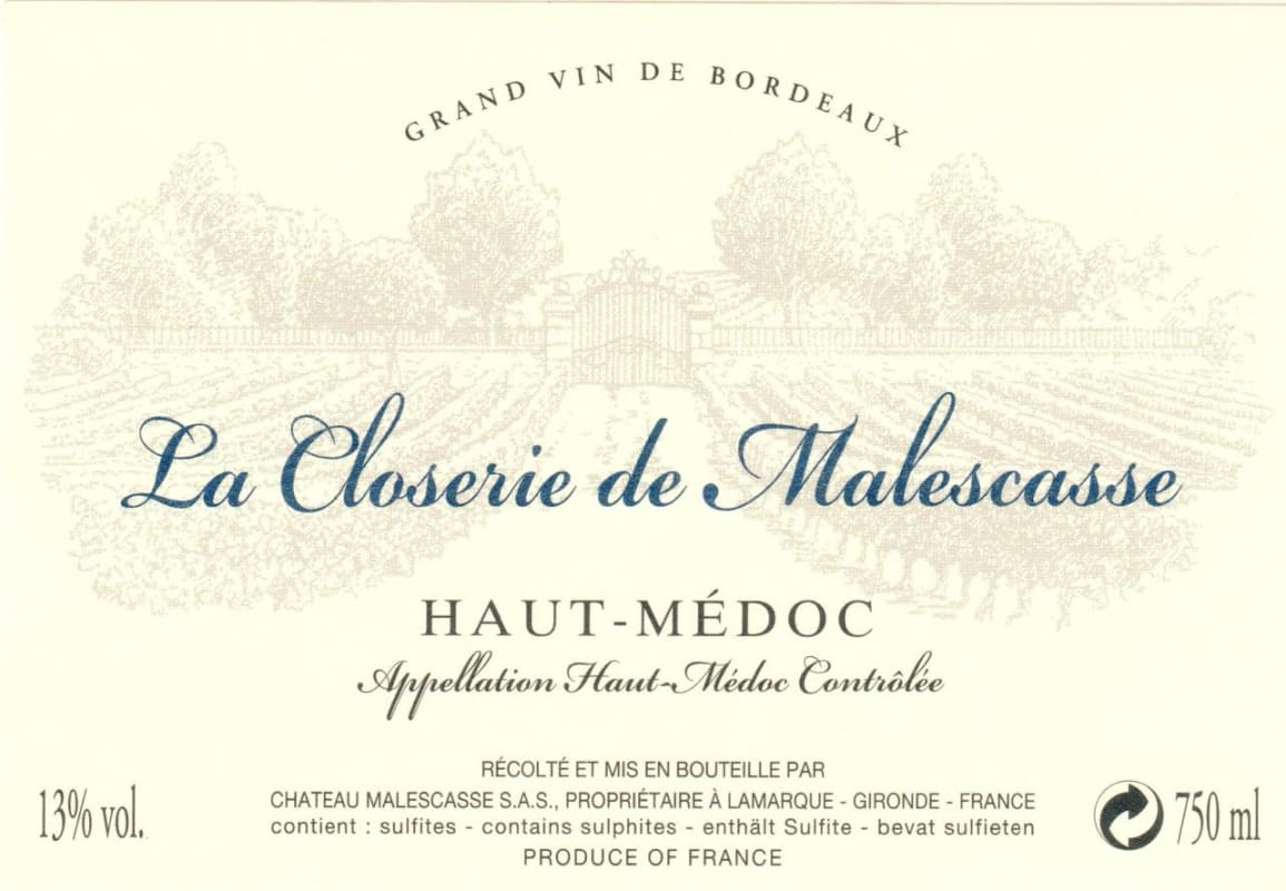 Chateau Malescasse La Closerie de Malescasse 2012 Front Label