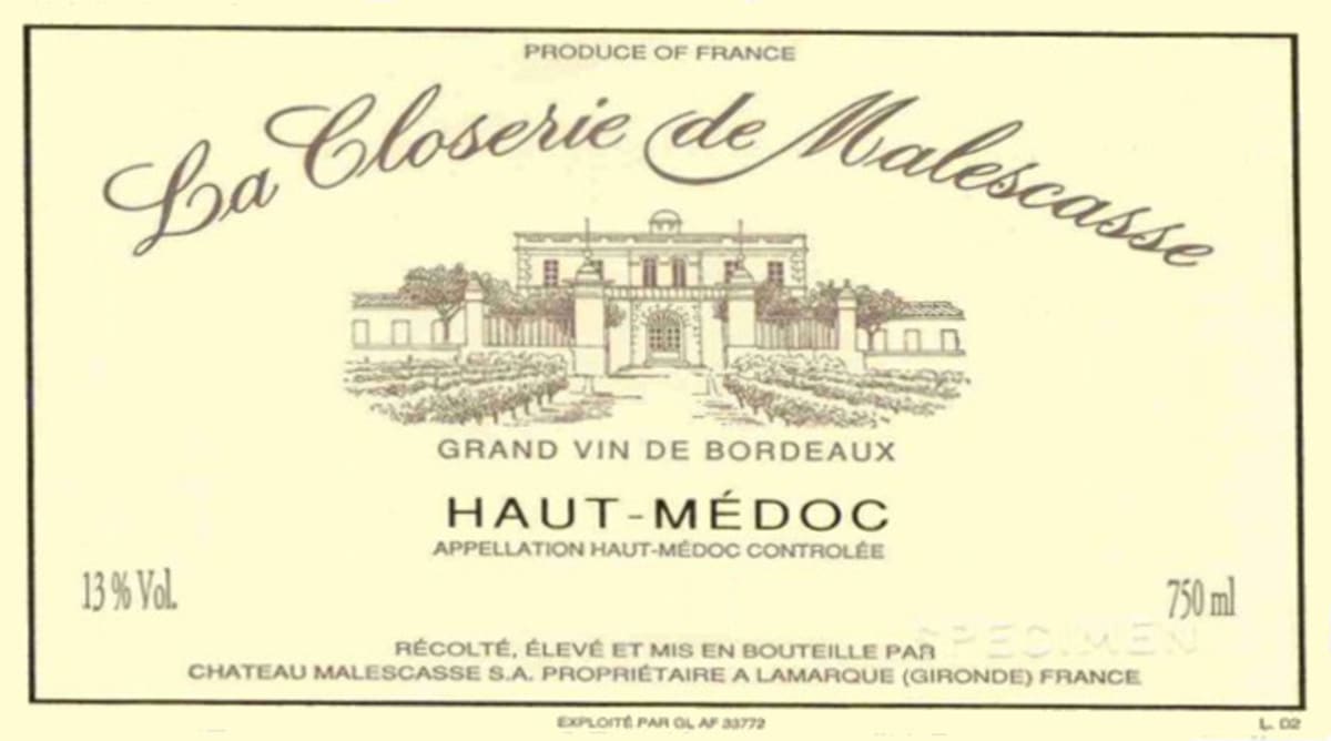 Chateau Malescasse La Closerie de Malescasse 2005 Front Label