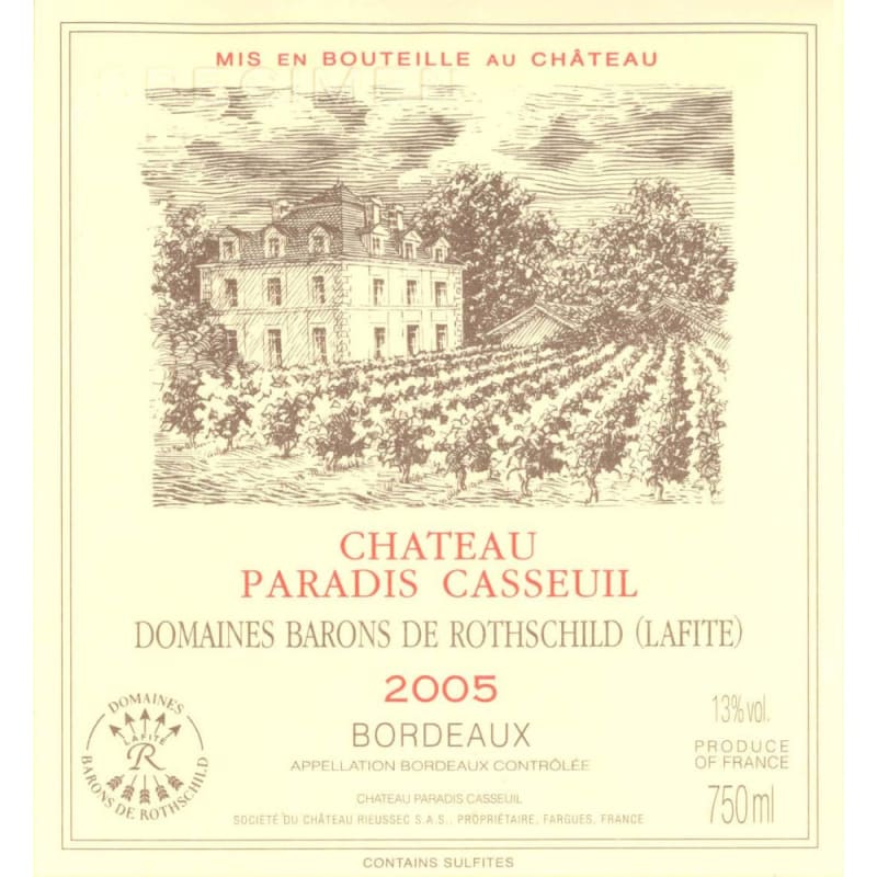 Chateau Paradis Casseuil Bordeaux Rouge 2005 Front Label